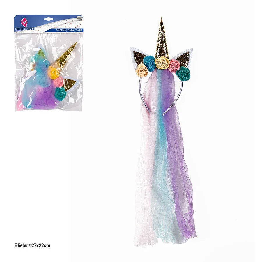 DIADEMA OREJAS Y UNICORNIO FLORES - yupiparty