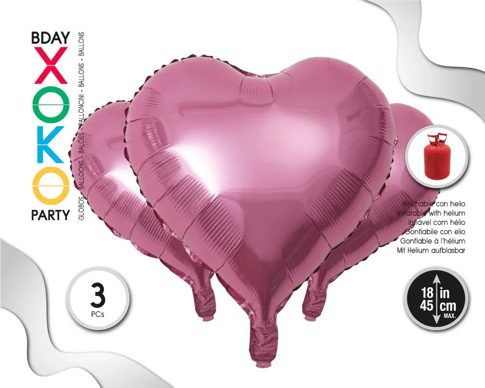 GLOBO FOIL CORAZON 18''/45CM ROSA 3PC - yupiparty