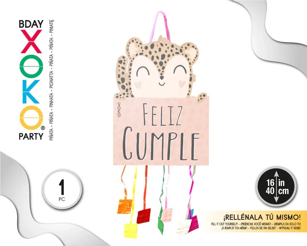 PIÑATA FELIZ CUMPLE PANTERA 40*29*10 - yupiparty