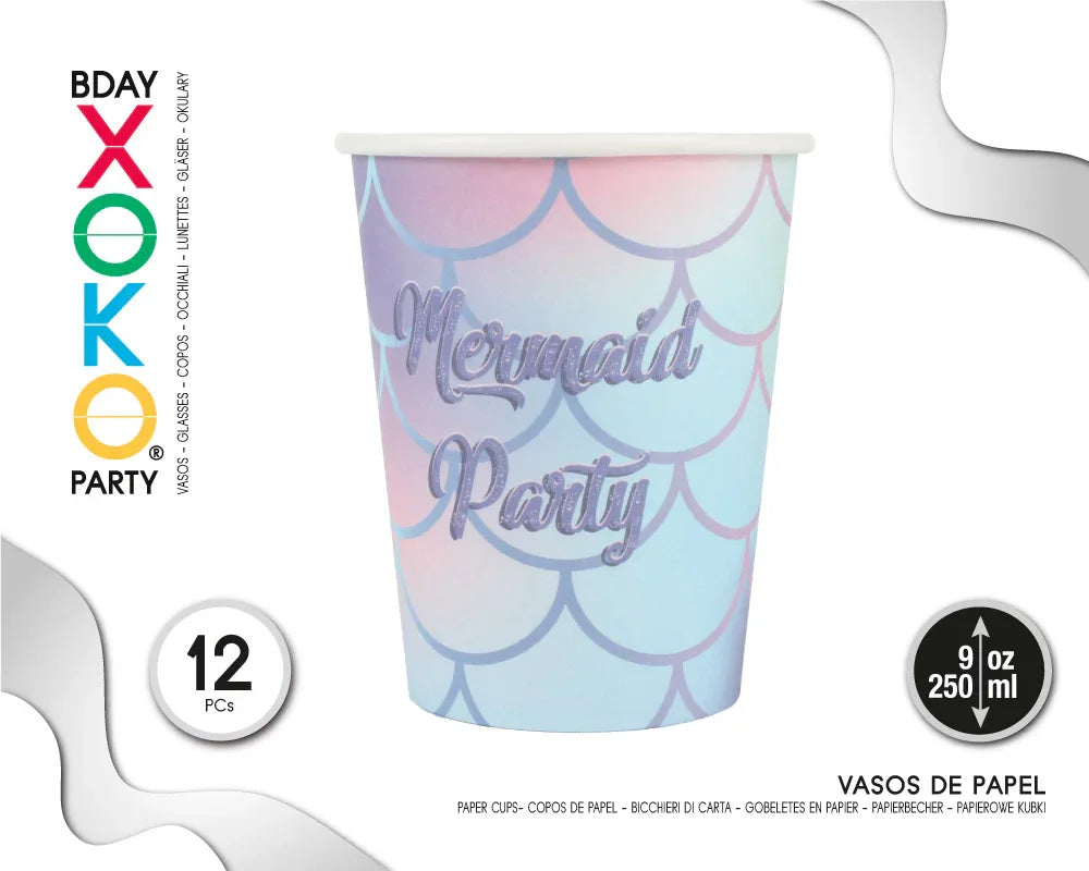 VASO 9OZ MERMAID 12PC - yupiparty
