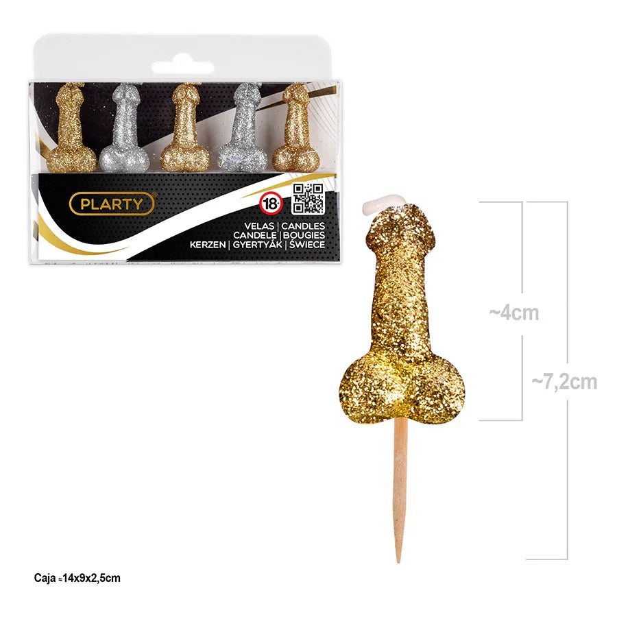 PLARTY - VELAS PENES ORO Y PLATA 5pcs - yupiparty