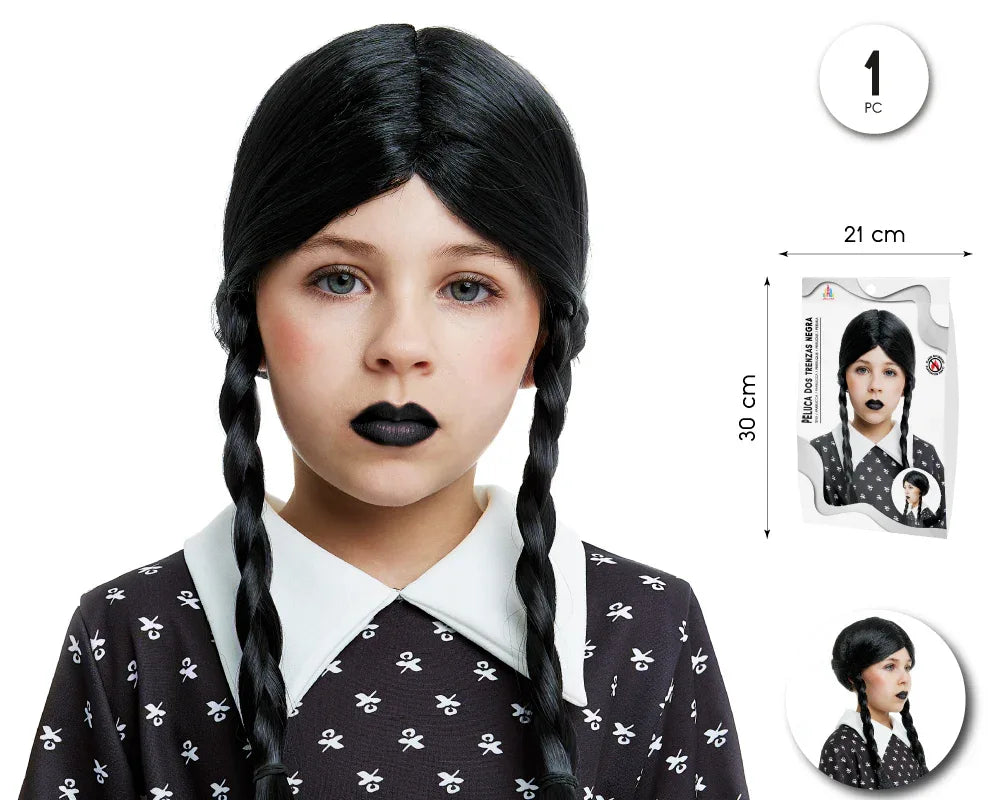 PELUCA DOS TRENZAS NEGRA INFANTIL - yupiparty