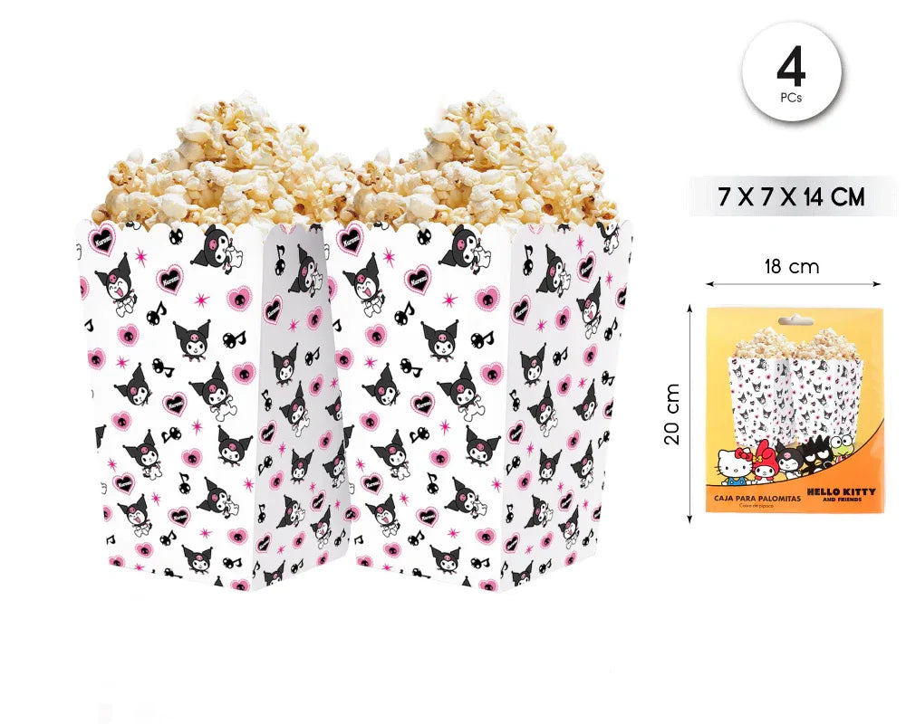 CAJA PALOMITAS KUROMI HELLO KITTY 4PCS - yupiparty