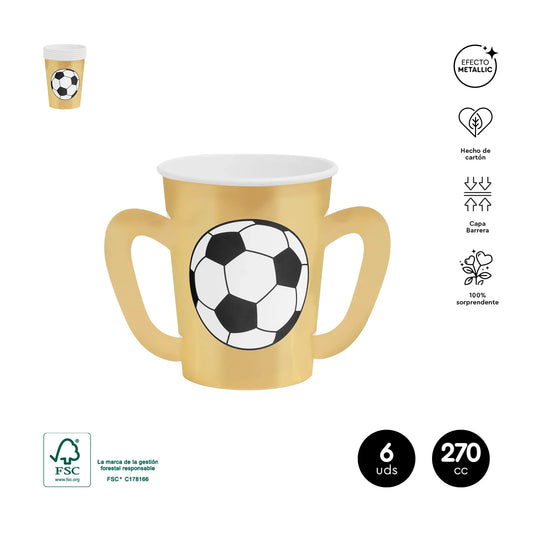 VASO CARTÓN FÚTBOL ASAS 270CC 6UDS - yupiparty