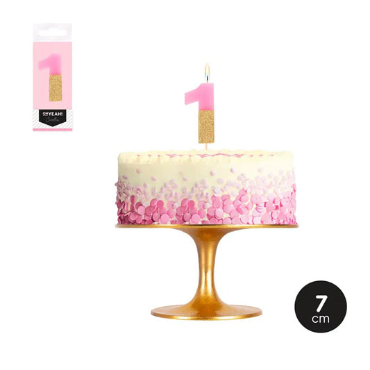Vela N 1 Bicolor Rosa Pastel/Glitter/Oro - yupiparty