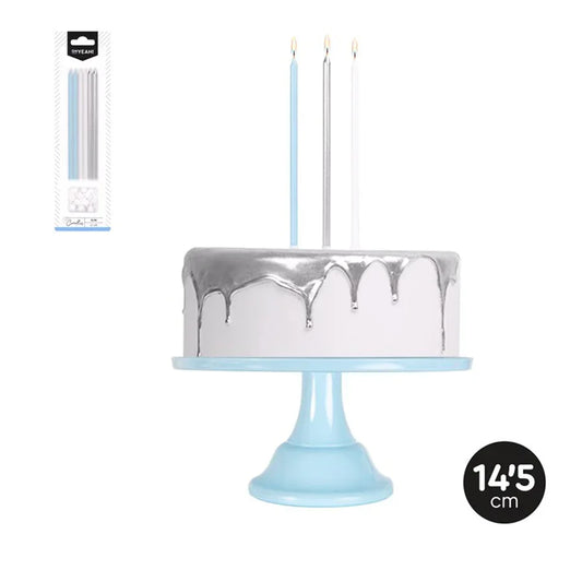 VELA EXTRALARGAS PLATA METALIZADO + AZUL - yupiparty
