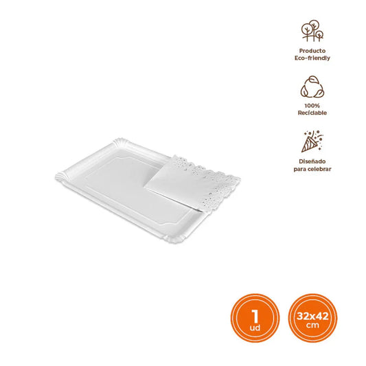 BANDEJA CARTON BLONDA RECTANG. BLANCA 34 - yupiparty