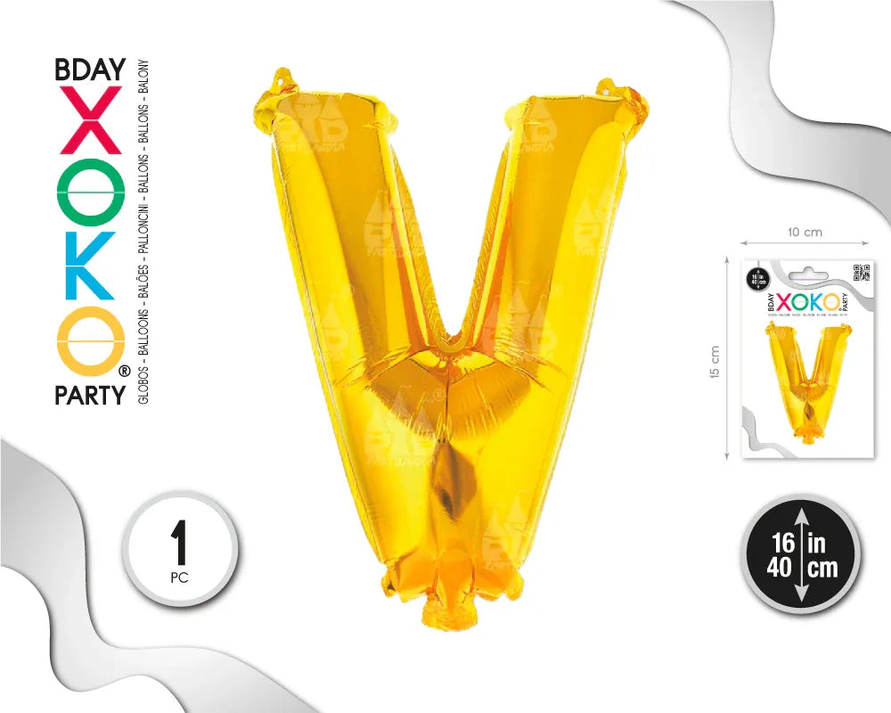 GLOBO FOIL 16/40CM ORO V - yupiparty