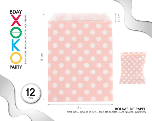 BOLSAS DE PAPEL 12PC LUNAR ROSA 18*13CM - yupiparty