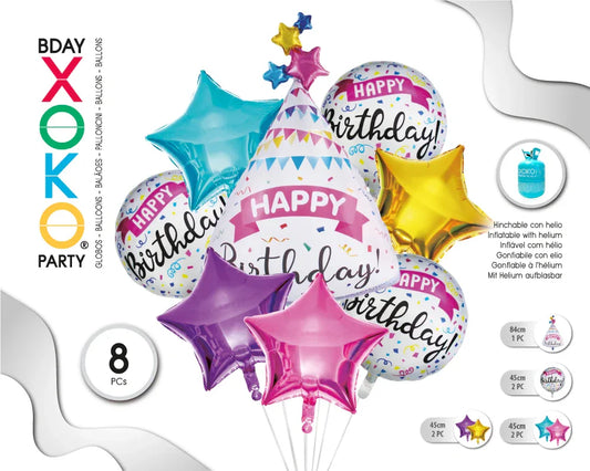 SET HAPPY BIRTHDAY MYLAR 8PC - yupiparty