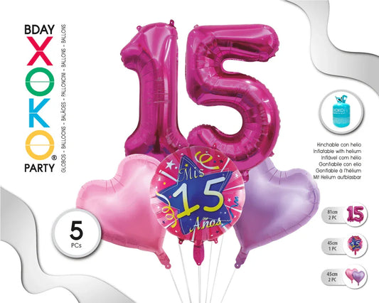 SET MIS 15 MYLAR 5PC - yupiparty