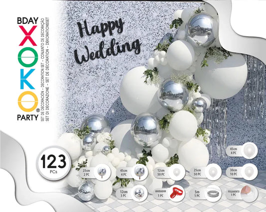 SET SILVER WHITE 123PC - yupiparty