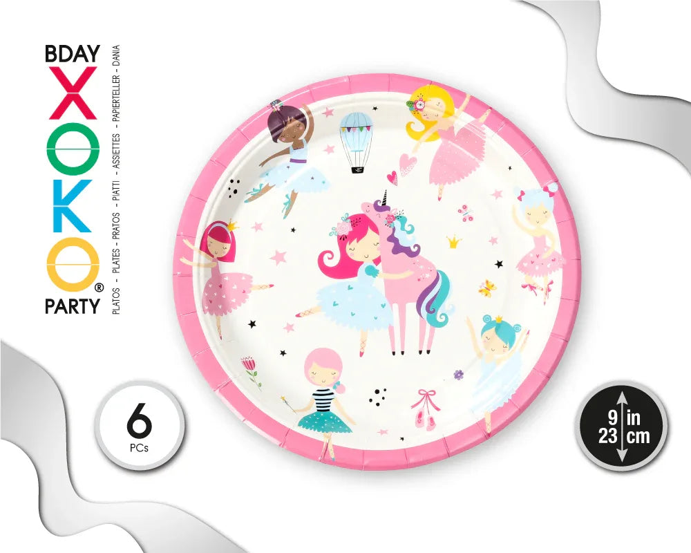 PLATO BAILARINA UNICORNIO 23CM 6PC - yupiparty