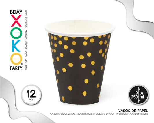 VASO 9OZ/250ML FELIZ CUMPLE GOLD 12PC - yupiparty