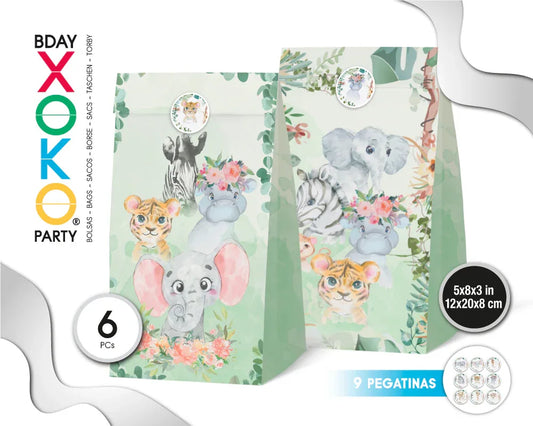 BOLSAS PAPEL CON PEGATINA 6PC SELVA - yupiparty