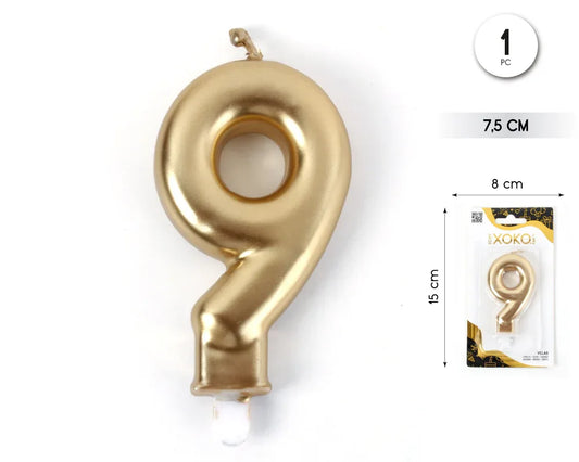 VELA 7.5CM ORO METALIZADO 9 - yupiparty