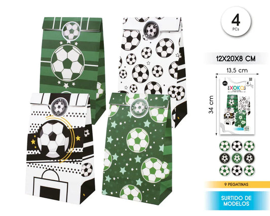 BOLSAS PAPEL CON PEGATINA 4PC FUTBOL - yupiparty