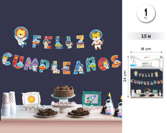 GUIRNALDA FELIZ CUMPLEAÑOS SPACE ANIMAL - yupiparty