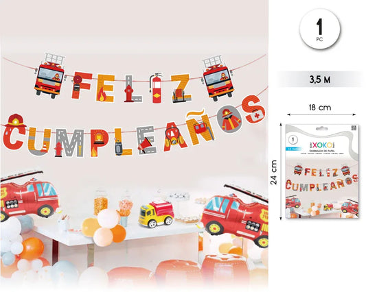 GUIRNALDA FELIZ CUMPLEAÑOS BOMBEROS - yupiparty