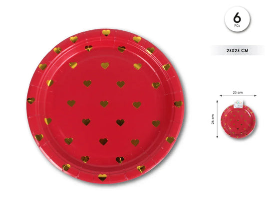 PLATO 23CM CORAZONES ORO 6PCS - yupiparty