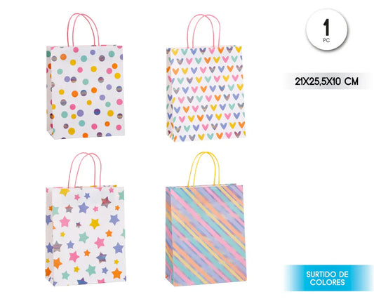 BOLSA REGALO KRAFT SMALL PRINTS COLORES - yupiparty