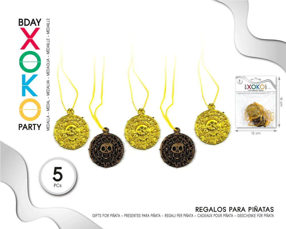 PACK MEDALLA PIRATAS 5PC - yupiparty