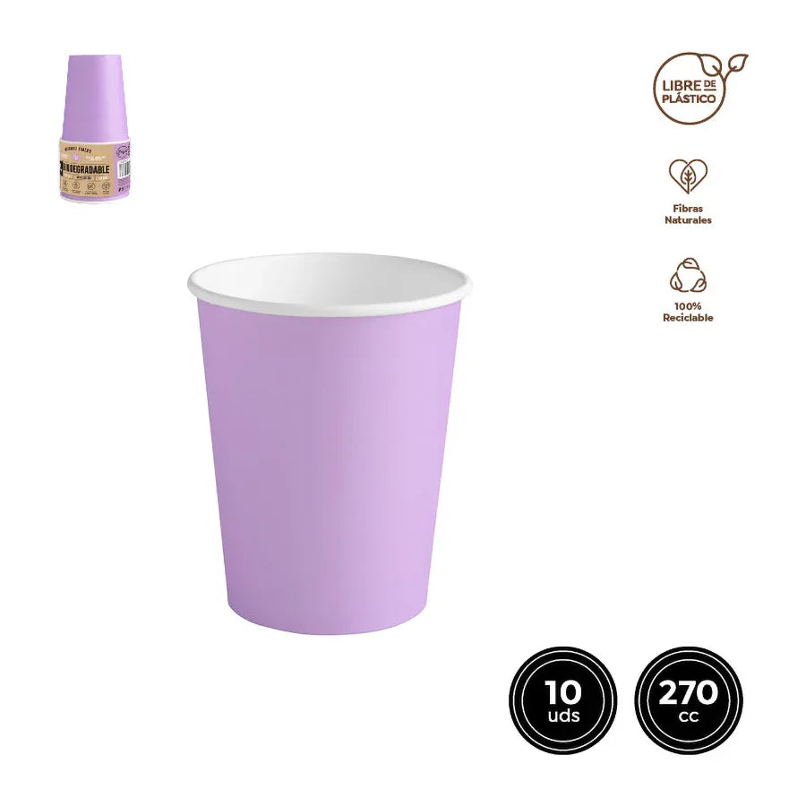 VASO CARTON LAVANDA 270CC (9OZ) 10 UDS - yupiparty