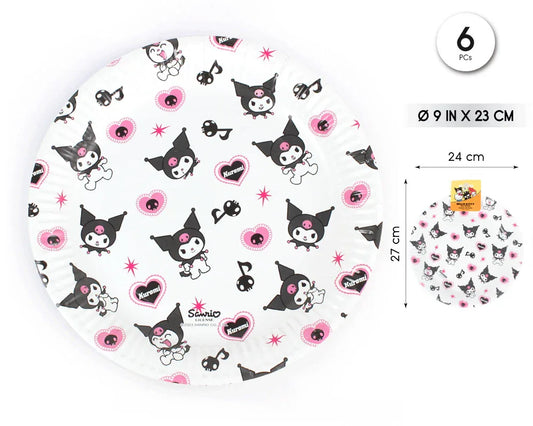 PLATO 23CM KUROMI HELLO KITTY 6PCS - yupiparty