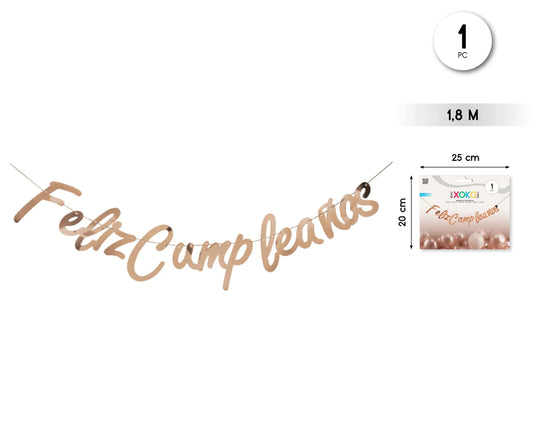 GUIRNALDA FELIZ CUMPLE ORO ROSA 1.8M - yupiparty