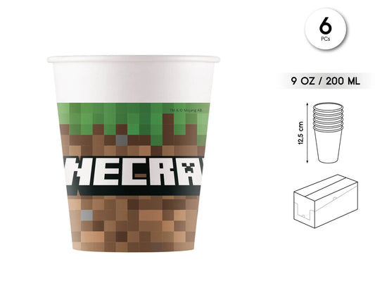 6 VASOS DE PAPEL 200ML MINECRAFT - yupiparty