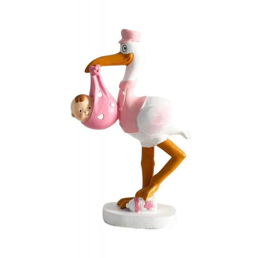 FIGURA PASTEL CIGUEÑA NIDO ROSA - yupiparty