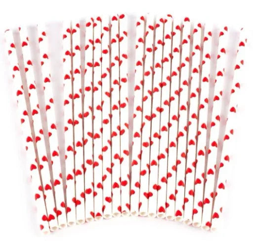 PAJITAS BLANCAS CORAZONES ROJOS 20 oca - yupiparty